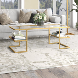 Homeroots 47" Gold Glass And Steel Coffee Table With Two Shelves   521027