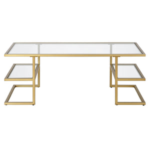 Homeroots 47" Gold Glass And Steel Coffee Table With Two Shelves   521027