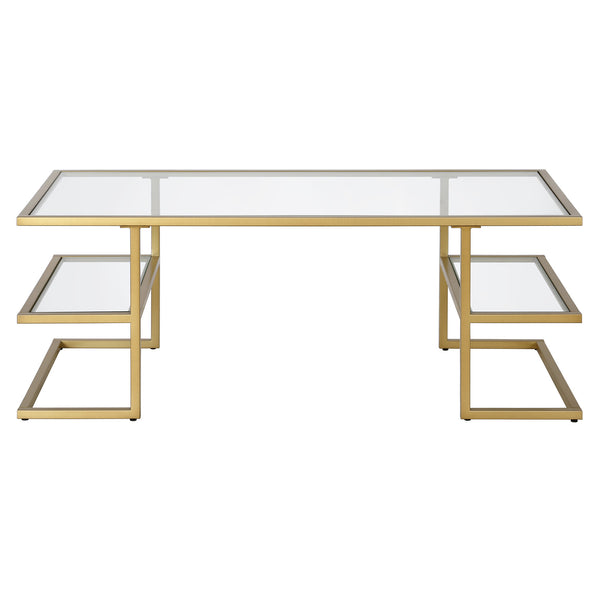 Homeroots 47" Gold Glass And Steel Coffee Table With Two Shelves   521027