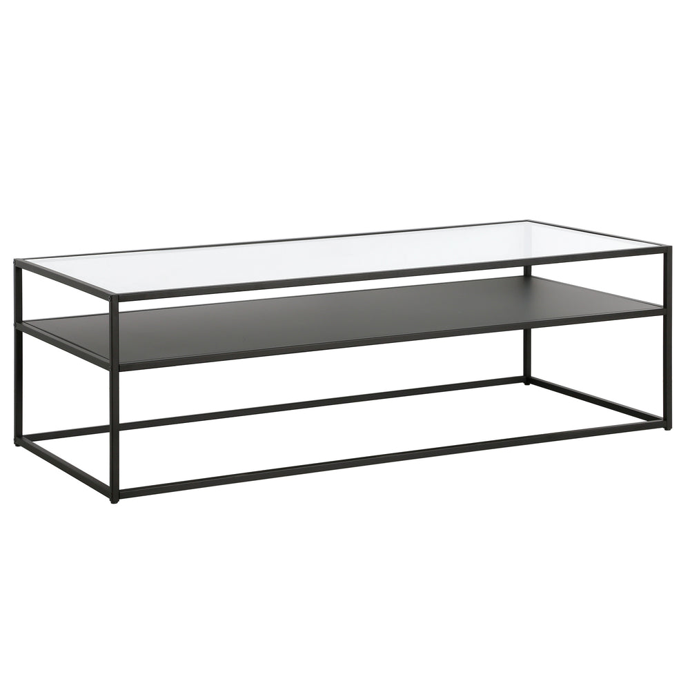 Homeroots 54" Black Glass And Steel Coffee Table With Shelf   521028