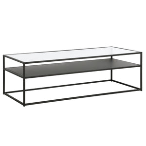 Homeroots 54" Black Glass And Steel Coffee Table With Shelf   521028