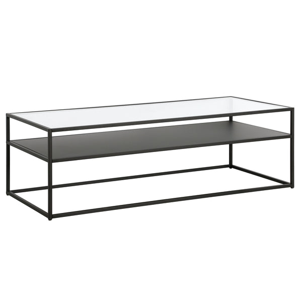 Homeroots 54" Black Glass And Steel Coffee Table With Shelf   521028