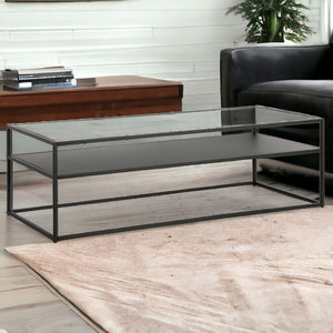 Homeroots 54" Black Glass And Steel Coffee Table With Shelf   521028