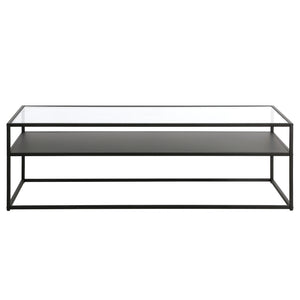 Homeroots 54" Black Glass And Steel Coffee Table With Shelf   521028