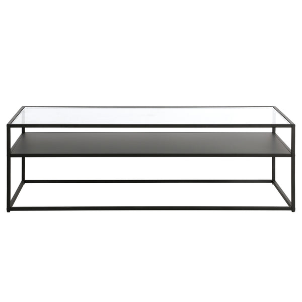Homeroots 54" Black Glass And Steel Coffee Table With Shelf   521028