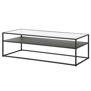 Homeroots 54" Black Glass And Steel Coffee Table With Shelf   521028