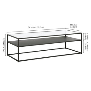 Homeroots 54" Black Glass And Steel Coffee Table With Shelf   521028