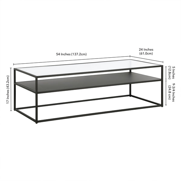 Homeroots 54" Black Glass And Steel Coffee Table With Shelf   521028