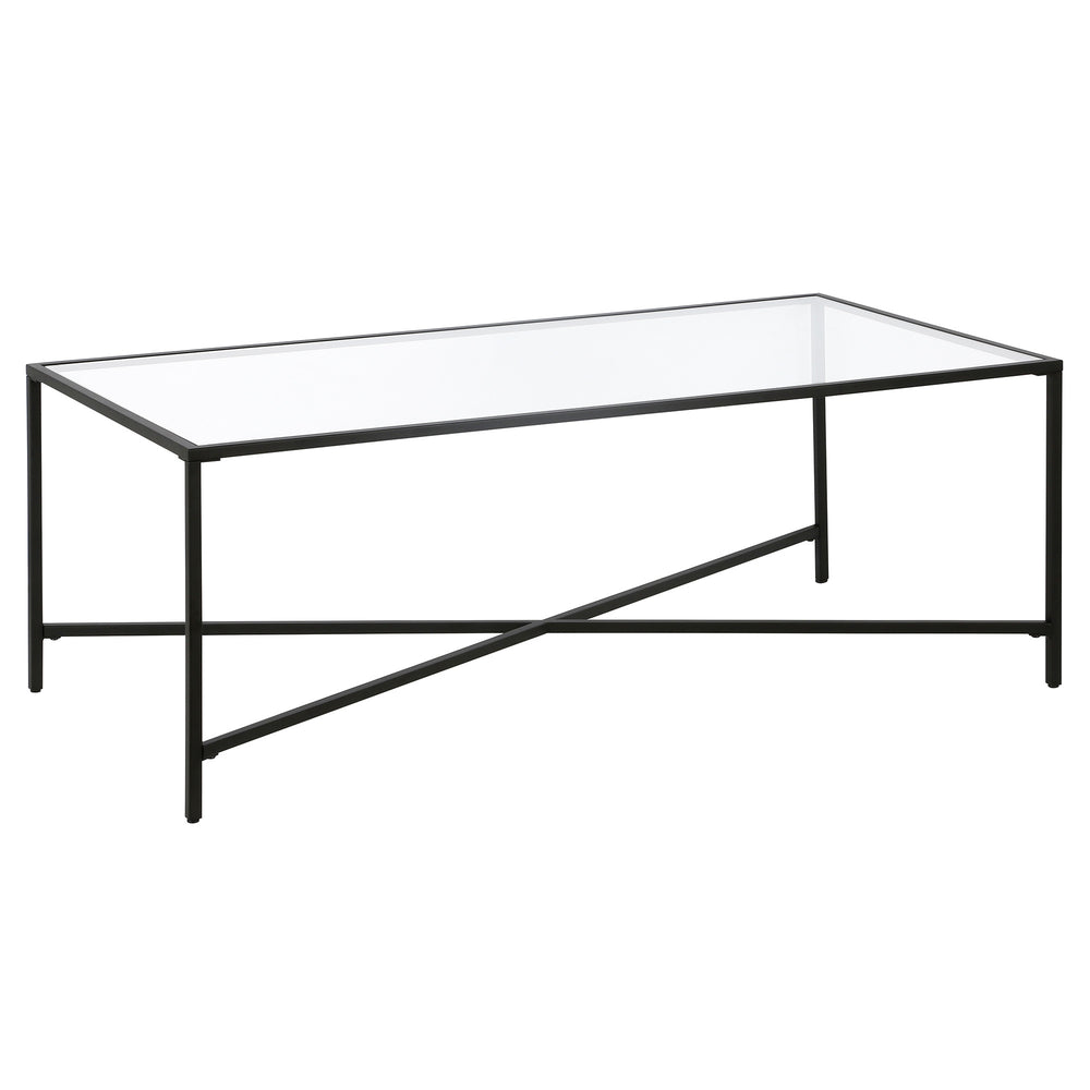 Homeroots 48" Black Glass And Steel Coffee Table   521030