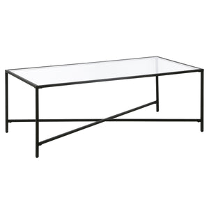 Homeroots 48" Black Glass And Steel Coffee Table   521030