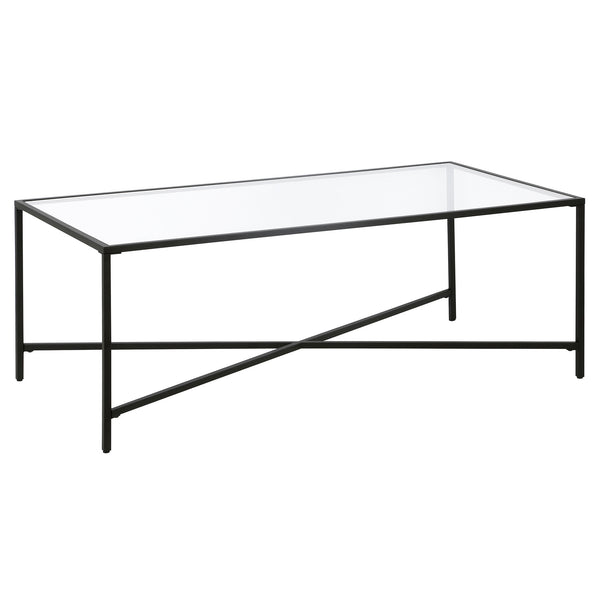Homeroots 48" Black Glass And Steel Coffee Table   521030
