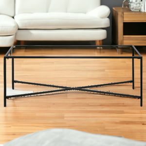 Homeroots 48" Black Glass And Steel Coffee Table   521030