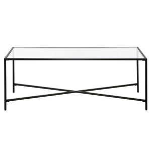 Homeroots 48" Black Glass And Steel Coffee Table   521030