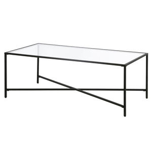 Homeroots 48" Black Glass And Steel Coffee Table   521030