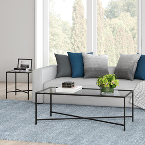 Homeroots 48" Black Glass And Steel Coffee Table   521030