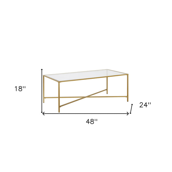 Homeroots 48" Gold Glass And Steel Coffee Table   521031