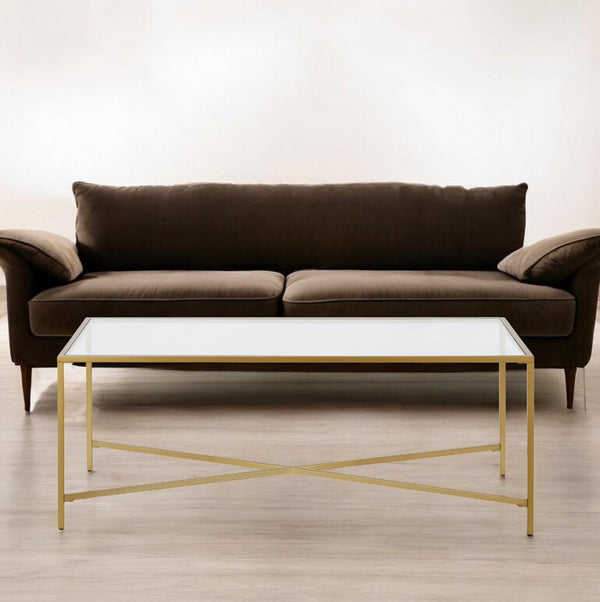 Homeroots 48" Gold Glass And Steel Coffee Table   521031