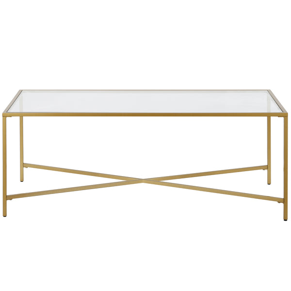 Homeroots 48" Gold Glass And Steel Coffee Table   521031