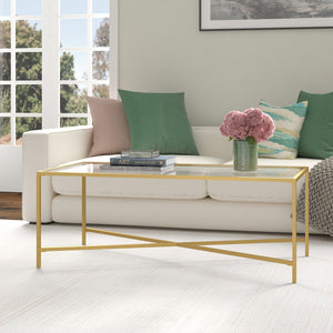 Homeroots 48" Gold Glass And Steel Coffee Table   521031