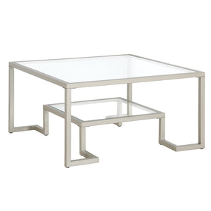 Homeroots 32" Silver Glass And Steel Square Coffee Table With Shelf   521032