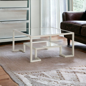 Homeroots 32" Silver Glass And Steel Square Coffee Table With Shelf   521032