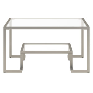 Homeroots 32" Silver Glass And Steel Square Coffee Table With Shelf   521032