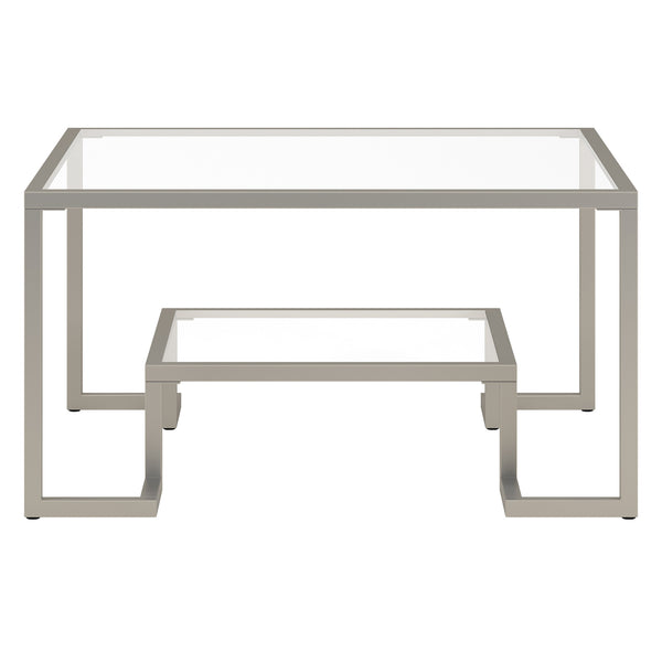 Homeroots 32" Silver Glass And Steel Square Coffee Table With Shelf   521032