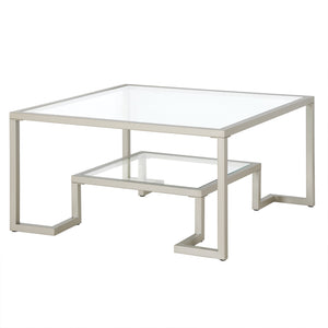 Homeroots 32" Silver Glass And Steel Square Coffee Table With Shelf   521032