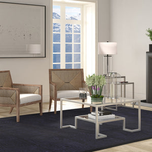 Homeroots 32" Silver Glass And Steel Square Coffee Table With Shelf   521032