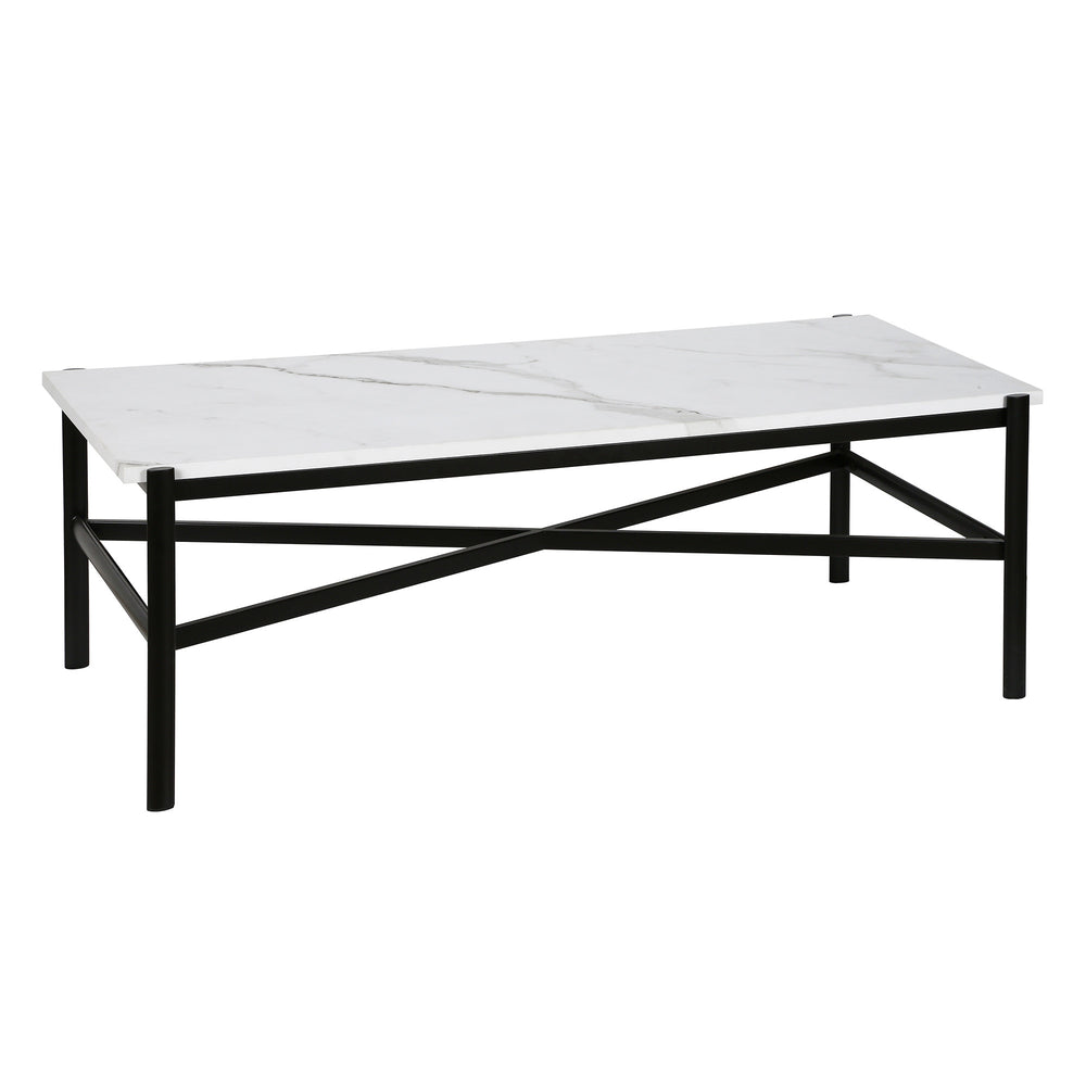 Homeroots 46" Black And White Faux Marble And Steel Coffee Table   521035