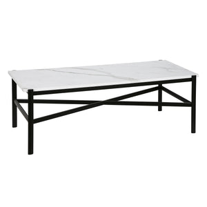 Homeroots 46" Black And White Faux Marble And Steel Coffee Table   521035