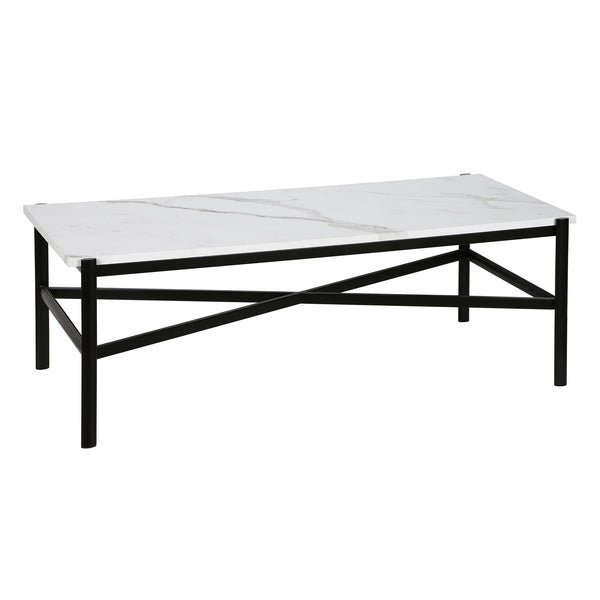 Homeroots 46" Black And White Faux Marble And Steel Coffee Table   521035