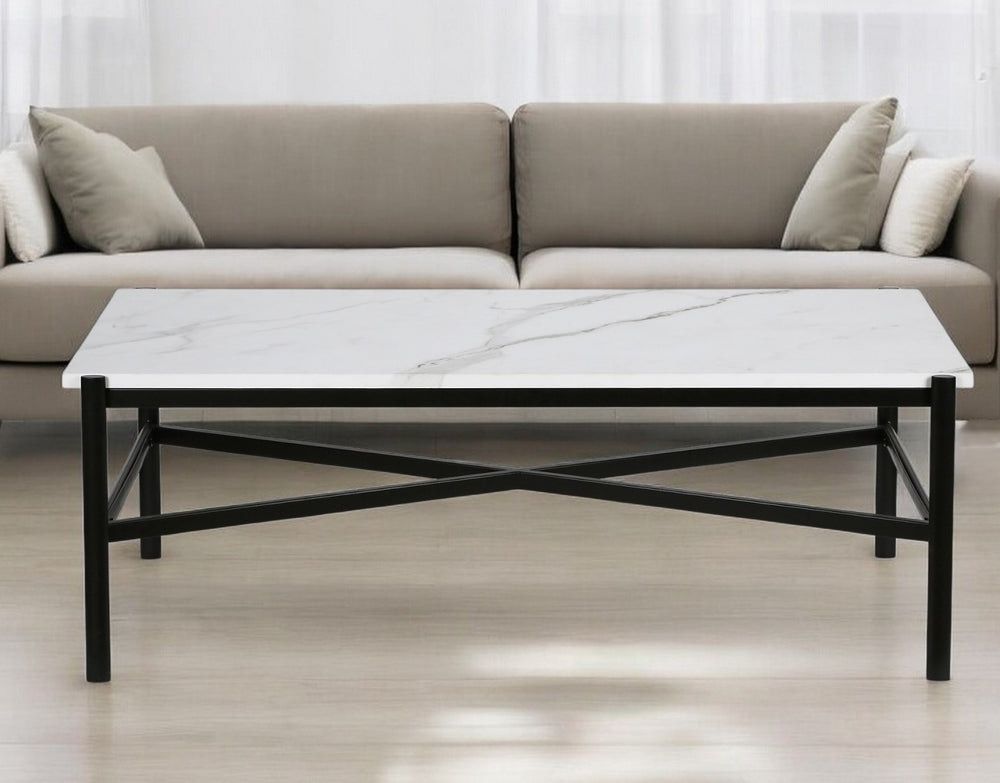 Homeroots 46" Black And White Faux Marble And Steel Coffee Table   521035
