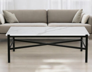 Homeroots 46" Black And White Faux Marble And Steel Coffee Table   521035