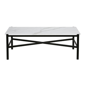 Homeroots 46" Black And White Faux Marble And Steel Coffee Table   521035