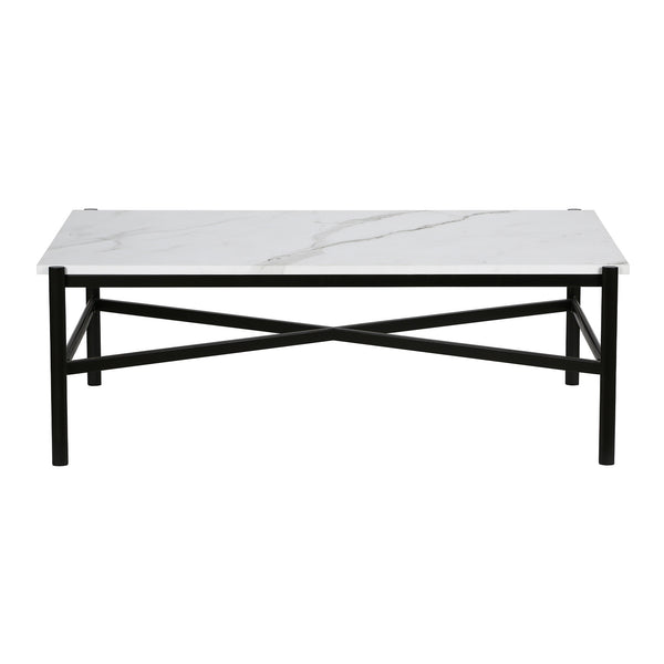 Homeroots 46" Black And White Faux Marble And Steel Coffee Table   521035