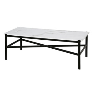 Homeroots 46" Black And White Faux Marble And Steel Coffee Table   521035