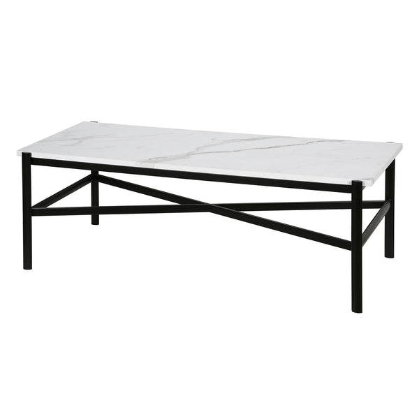 Homeroots 46" Black And White Faux Marble And Steel Coffee Table   521035
