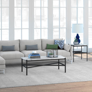 Homeroots 46" Black And White Faux Marble And Steel Coffee Table   521035