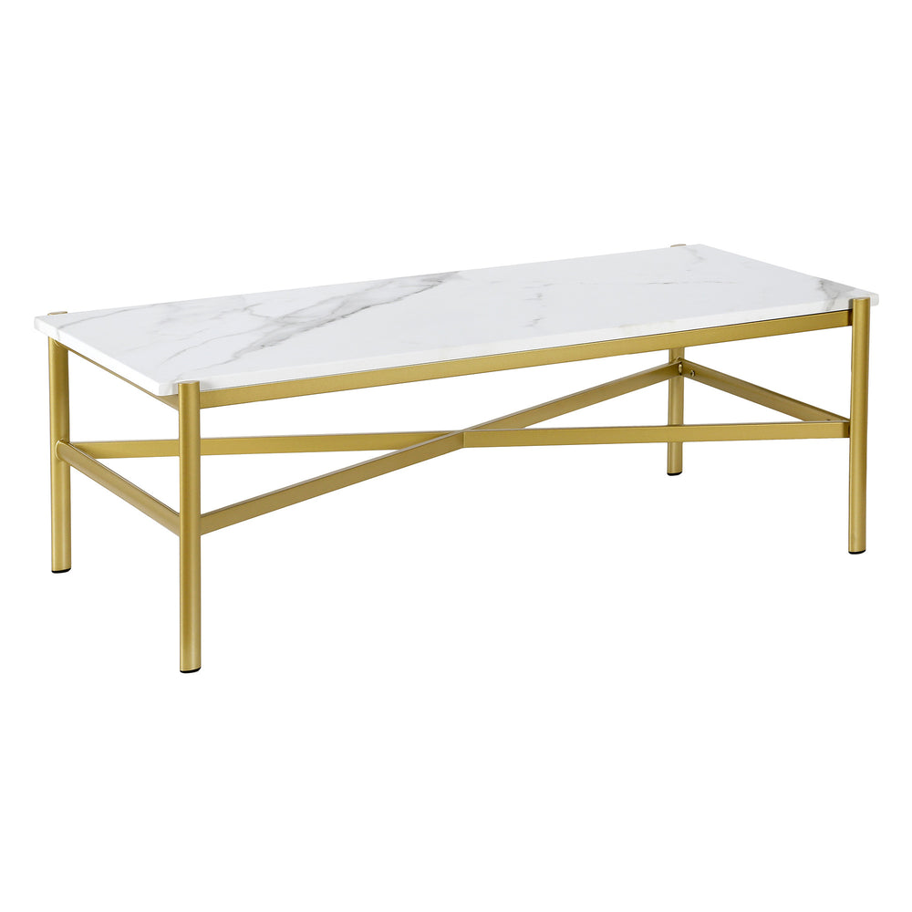 Homeroots 46" Gold Faux Marble And Steel Coffee Table   521036