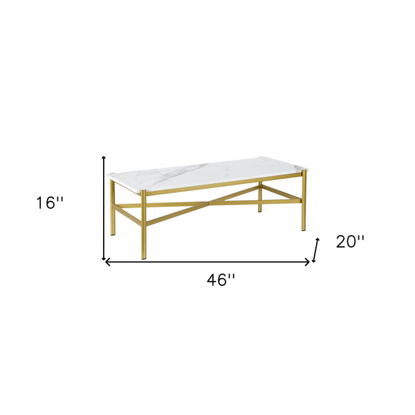 Homeroots 46" Gold Faux Marble And Steel Coffee Table   521036