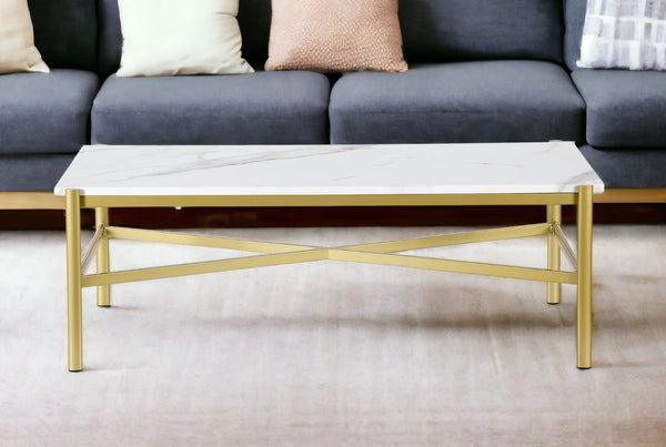 Homeroots 46" Gold Faux Marble And Steel Coffee Table   521036