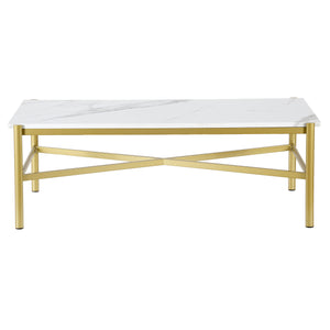 Homeroots 46" Gold Faux Marble And Steel Coffee Table   521036