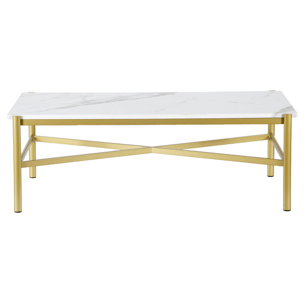 Homeroots 46" Gold Faux Marble And Steel Coffee Table   521036