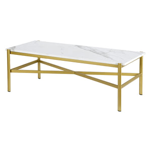 Homeroots 46" Gold Faux Marble And Steel Coffee Table   521036