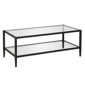 Homeroots 45" Black And Clear Glass And Steel Coffee Table With Shelf   521037