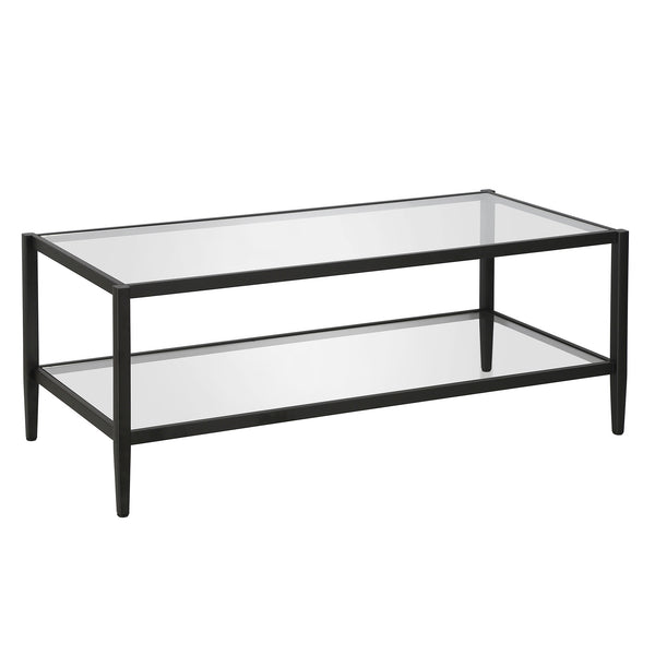 Homeroots 45" Black And Clear Glass And Steel Coffee Table With Shelf   521037