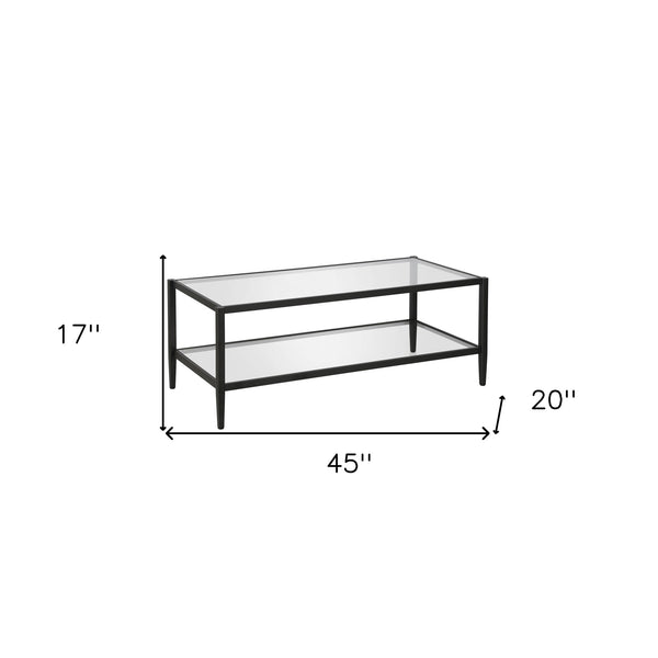 Homeroots 45" Black And Clear Glass And Steel Coffee Table With Shelf   521037