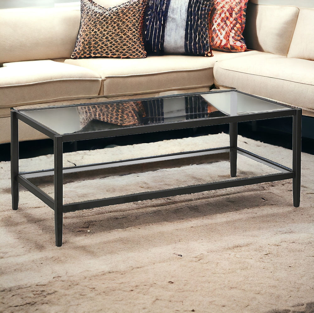 Homeroots 45" Black And Clear Glass And Steel Coffee Table With Shelf   521037