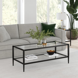 Homeroots 45" Black And Clear Glass And Steel Coffee Table With Shelf   521037